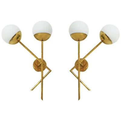 Mid-Century Modern Style Brass and Glass Pair of Italian Sconces