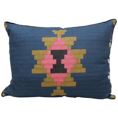 Contemporary Pillow in Linen and Cotton with Abstract Print