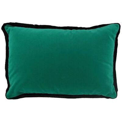 Green Velvet Cushion in Cotton with Double Tinsel Trim and Linen Back