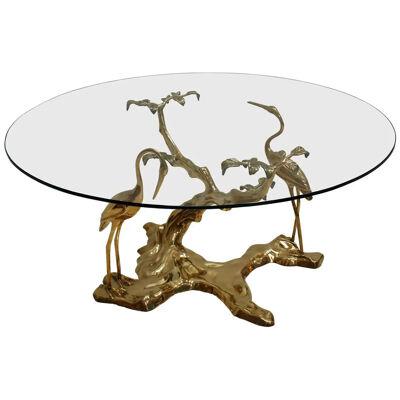 Willy Daro 1970s French Sculptural Brass and Glass Coffee Table
