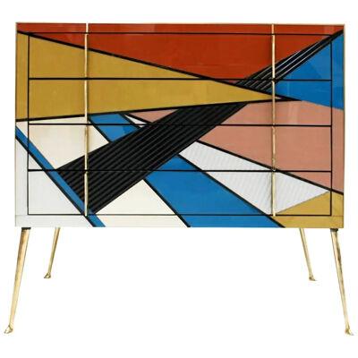 Mid-Century Modern Style Murano Colored Glass and Brass Italian Commode