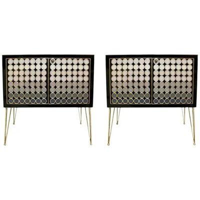 L.A. Studio Modern Solid Wood and Murano Glass Pair of Italian Commodes