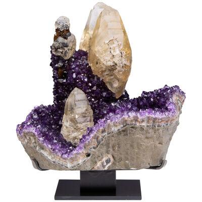 Amethyst with rare double calcite phantoms