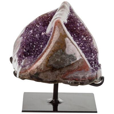 Double Windowed Amethyst Geode with Agatised Borders and Rare Calcite Formation