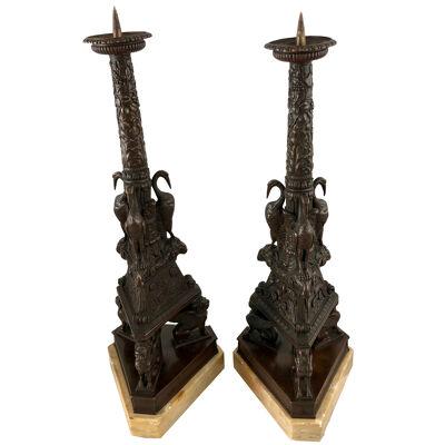 A pair of very large Grand tour candlesticks, 19th c.