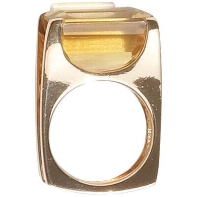 18k Gold and Citrine Cocktail Ring by Rey Urban Made Year 1965