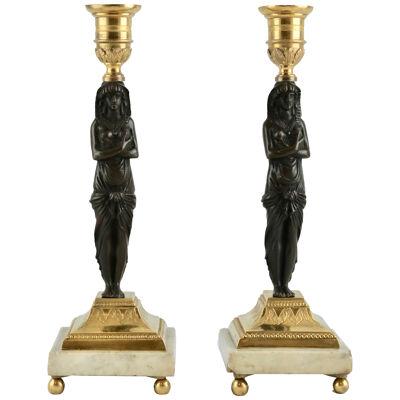 A pair of candlesticks, Empire, made ca 1810.