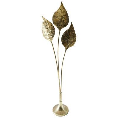 Brass 3 Lights, Leaf Shaped Floor Lamp, Tommaso Barbi Style, Italy, 1970s