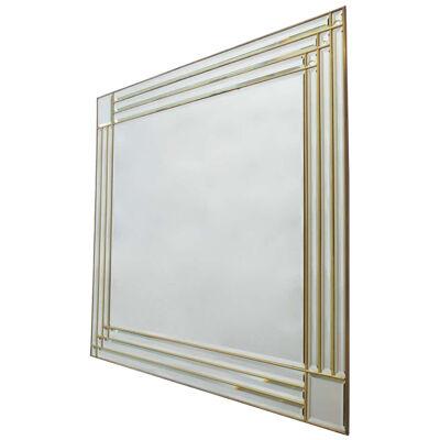 Large Rectangular Beveled Mirror with a Brass Frame, Italy, 1970s