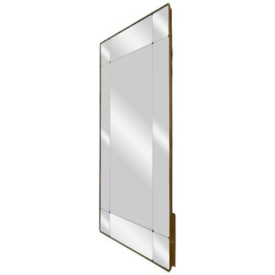 Extra Large Rectangular Mid Century Mirror with Brass Frame, Italy 1960s
