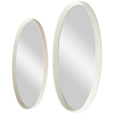 Set of Two Oval Mirrors with a Wood White Lacquered Frame, Germany, 1970s