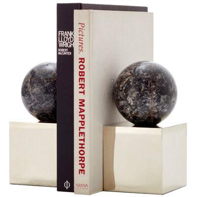 Salta Round Black Onyx Stone Pair of Bookends