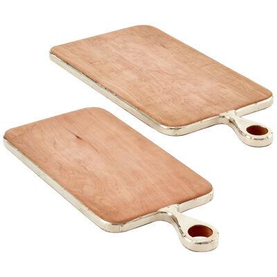SET CASTOR Small, Large Cheese Boards Trays, Natural Wood & Alpaca Silver