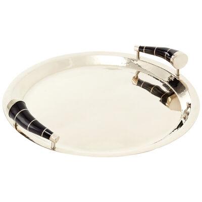 Chubut Large Round Tray, Alpaca Silver & Black Horn