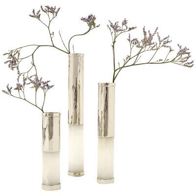Set Salta Mini Tube Flower Vases, Alpaca Silver & Cream Onyx