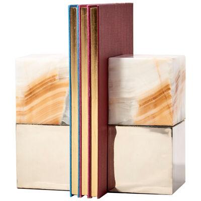 Salta Large Square Cream Onyx Stone Pair of Bookends