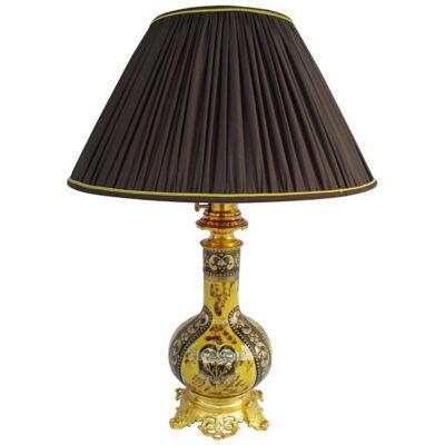 Black Yellow and Gold Lunéville Faience Lamp, circa 1900