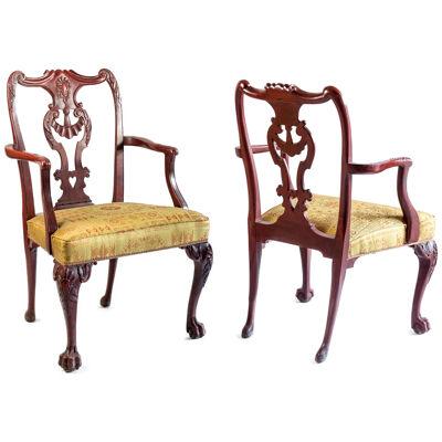 Pair of Chippendale Style Armchairs in Red Lacquered Wood, circa 1880