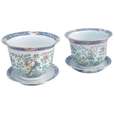 Pair of Chinese Green Family Porcelain Planters, 1910s-1920s