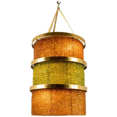Large Lantern in Steel and Yellow and Green Glass, 1950s
