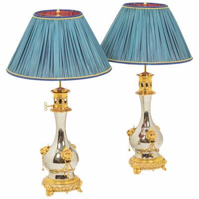 Pair of Lamps in Metal and Gilded Bronze, circa 1880