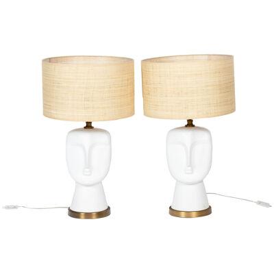Pair of White and Matte Opaline Lamps, 20th century