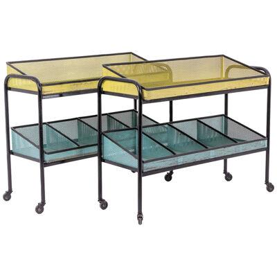Pair of Console Tables in Perforated Sheet Metal and Metal, 1950s