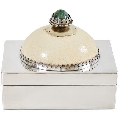 Silver Plate, Ostrich Egg, and Malachite Lidded Box by Antony Redmile