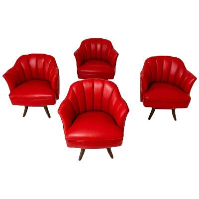 Set of Four Leather Upholstered Tub Chairs