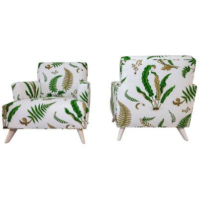 A Pair of Seniah Chairs with Signature Fabric by Billy Haines