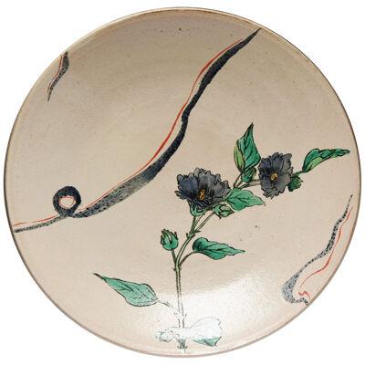 Very Large Showa period Japanese 20th Century Porcelain Kutani Flowers plate