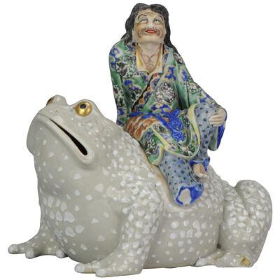 Large Antique Edo/Meiji Period 19C Japanese Porcelain Koro Liu Hai Toad