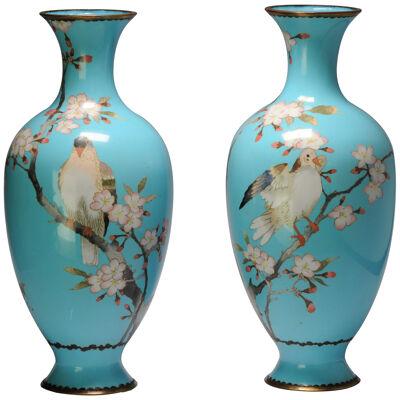 Pair Antique Bronze Vase Cloisonné Japan Meiji 19th century Japanese
