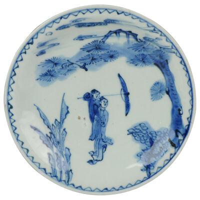 Antique Chinese Porcelain 17th C Kosometsuke Umbrella Romantic Meeting Plate