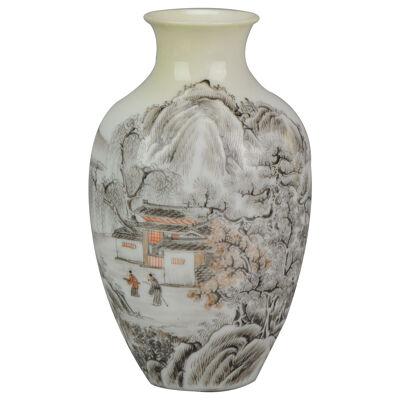 China 20th c Winter landscape Miniature Vase Eggshell Chinese porcelain PROC