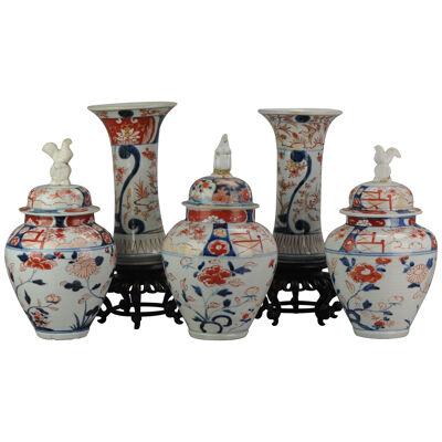 Antique 18th Century Japanese Garniture Beaker Porcelain Vase Imari Edo Period