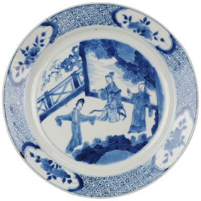 Ca 1700 Kangxi Period Chinese Porcelain Plate Pagode Figure Chenghua 