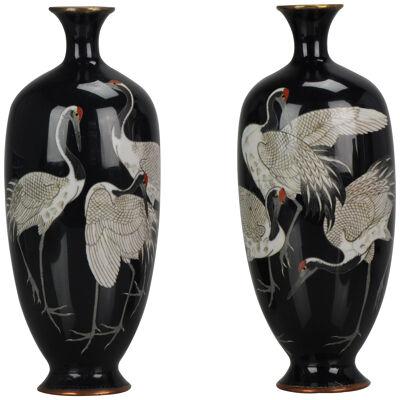 Pair Antique Bronze Vases Cloisonné Hayashi Chuzo of Aichi Japan Meiji