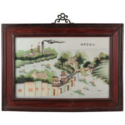 Chinese Porcelain Plaque Painting Jingdezhen City Jiangxi Ca 1960 Famille Verte
