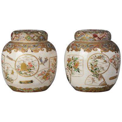 Pair Antique 19th c Meiji Japanese Satsuma Vase With Unmarked base