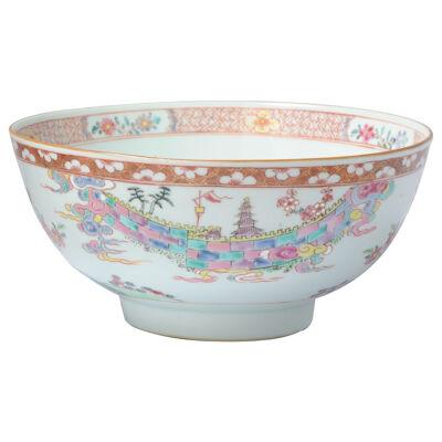 Very Rare Antique Chinese Landscape Bowl Fencai Porcelain Yongzheng/Qianlong
