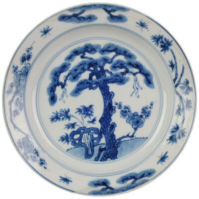 Antique Kangxi Chinese Porcelain Three Friends of Winter Plate Marked Base