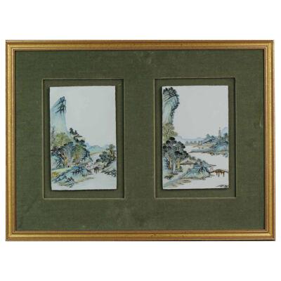 Chinese Porcelain Plaque Landscape Figures Boats in Qianjiang Style