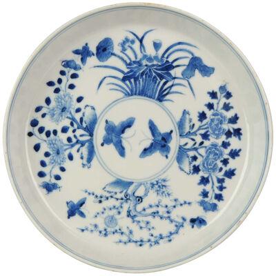 Antique Chinese 19th century Bleu de Hue Plate Vietnamese market Butter