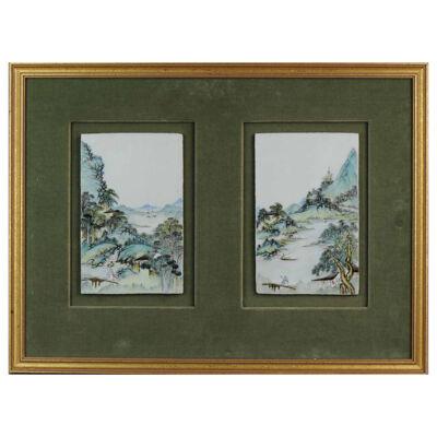 Chinese Porcelain Plaque Landscape Figures Boats in Qianjiang Style. 