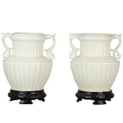 Pair Chinese 1978 Dehua Monochrome White Porcelain Vases China PRoC