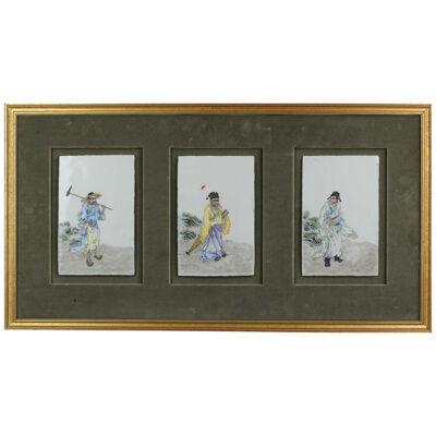 Chinese Porcelain Plaque Figures in Qianjiang Style. 1900-1930's Antique