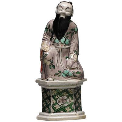Antique Kangxi Chinese porcelain Statue China Famille Verte Biscuit Immortal