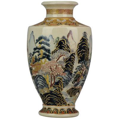 Antique ca 1900 Japanese Satsuma Gessan vase Japan Mountains Ruyi Ceramics