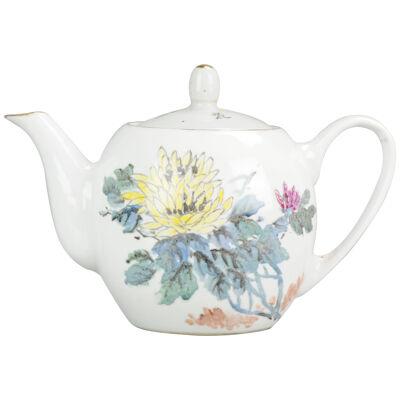 Porcelain Art! Proc 1980/1990 Fencai Teapot With Flowers and Poem Porcelain